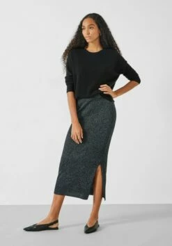 Metallic Ribbed Midi Skirt