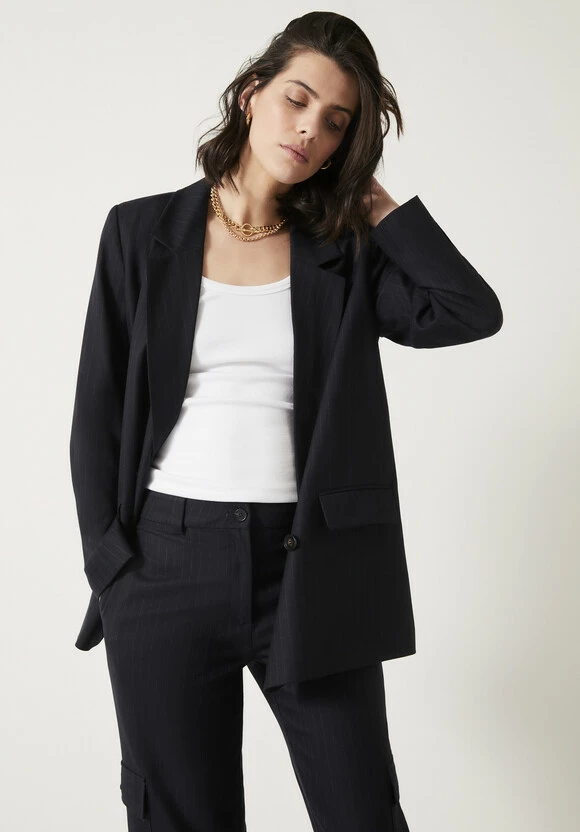 Double Breasted Pinstripe Wool Blend Blazer 3 Double Breasted Pinstripe Wool Blend Blazer