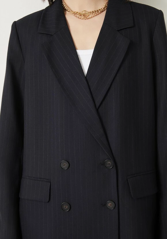 Double Breasted Pinstripe Wool Blend Blazer 6 Double Breasted Pinstripe Wool Blend Blazer - Image 4